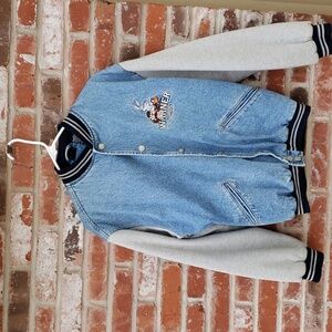 Vintage 90s Warner Bros Classic Cartoon Denim Varsity Jacket Size XS Unisex Logo